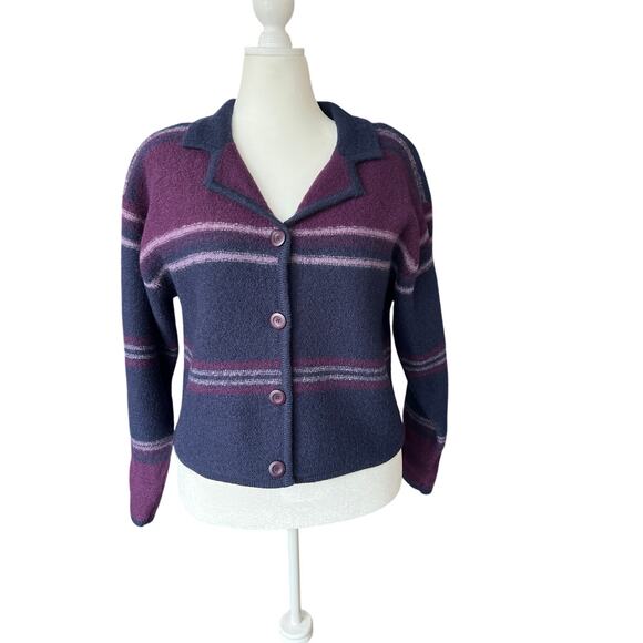Christopher & Banks Striped 100% Wool Sweater Women's Size L Shoulder Pads Retro - Picture 1 of 9